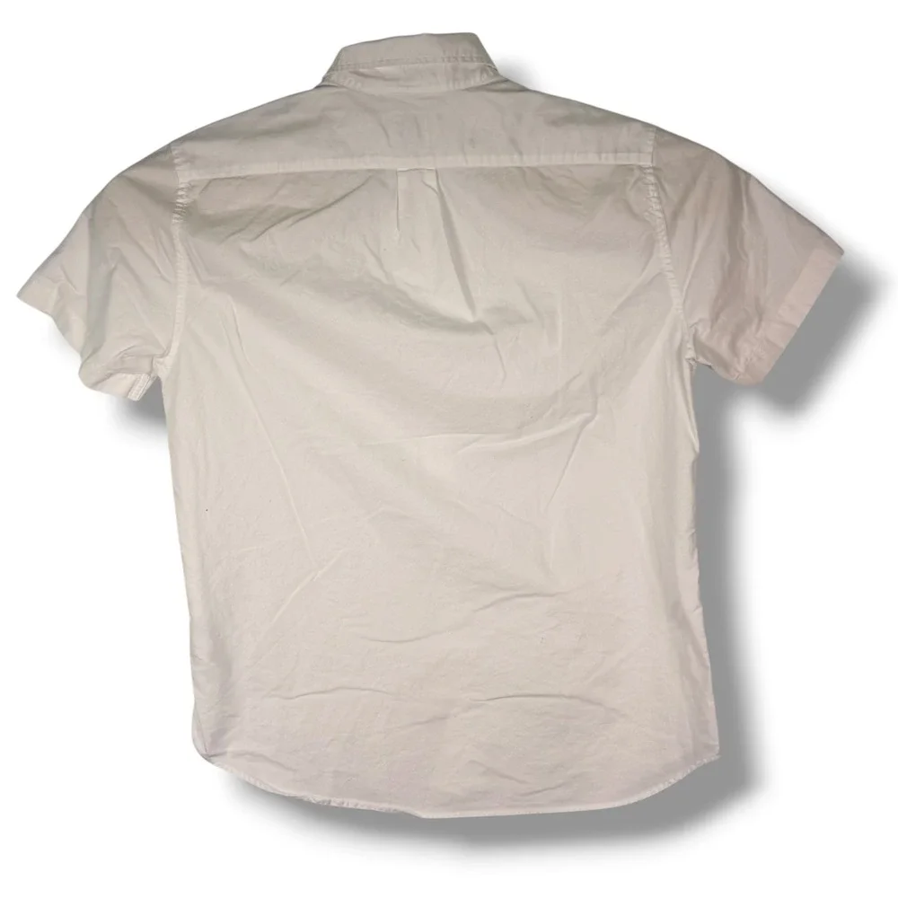 J. Crew Oxford Shirt Men M White Classic Short Sleeve Organic Cotton Poplin Golf